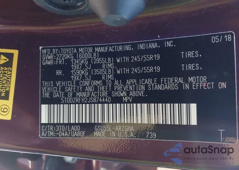 2018 Toyota Highlander Limited z USA, uszkodzony, nr VIN 5TDDZRFH2JS874440